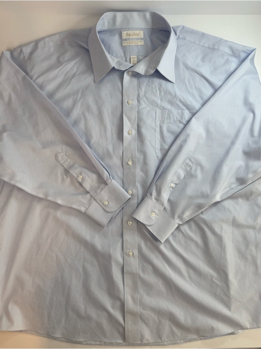 Roundtree Yorke Gold Label Men Shirt 19 34/35 Big Non Iron Long Sleeve Blue NWOT